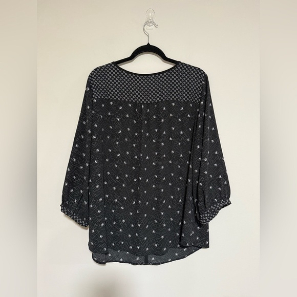 Talbots Plus Black/White Floral Peasant Popover Top Size 2X - Picture 2 of 8